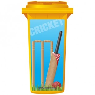 Cricket Bat And Wickets Wheelie Bin Sticker Panel